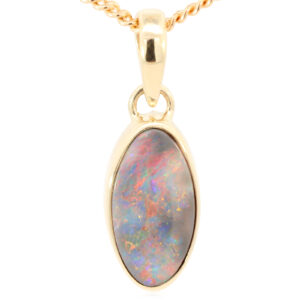 Yellow Gold Blue Green Yellow Orange Red Black Opal Pendant