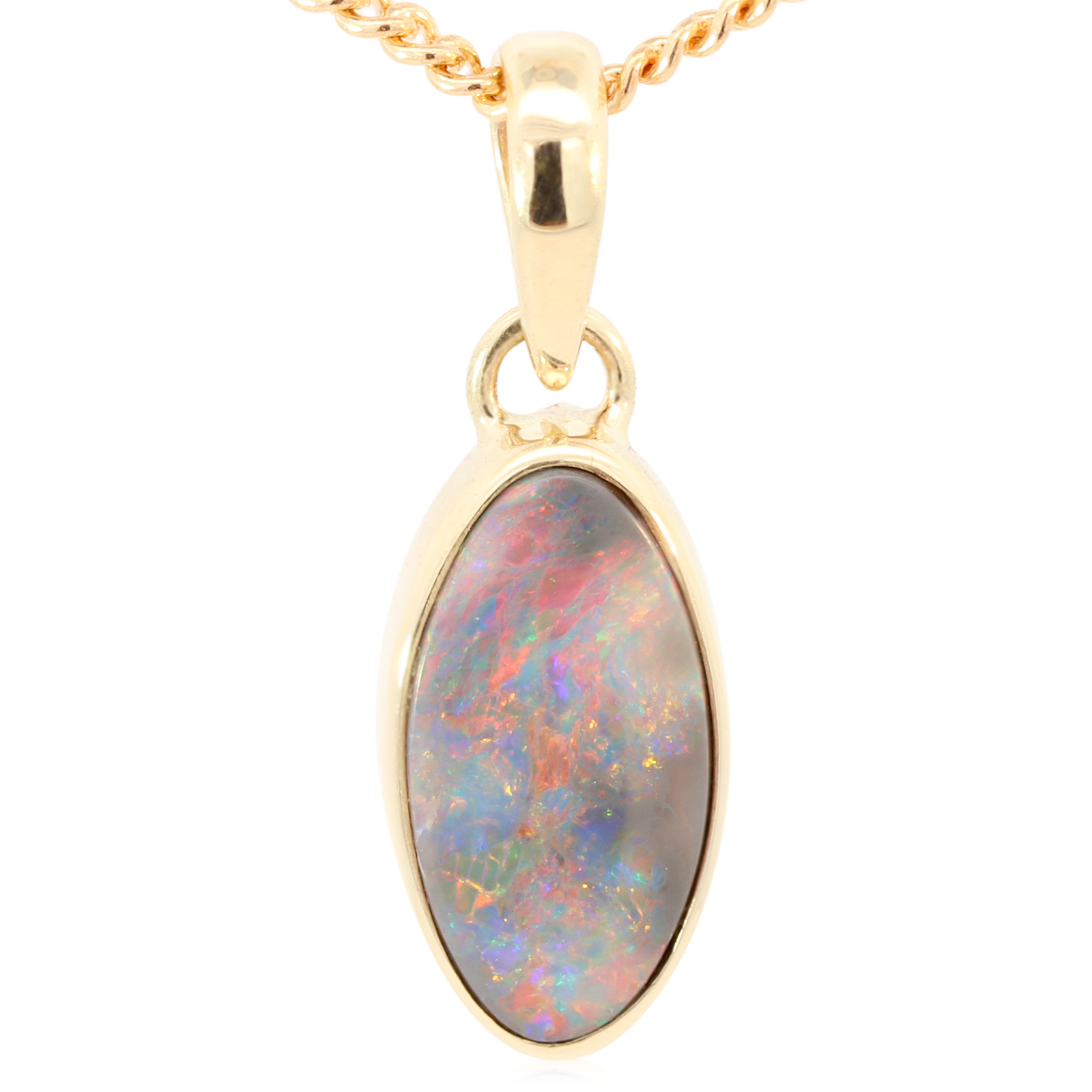 Yellow Gold Blue Green Yellow Orange Red Black Opal Pendant