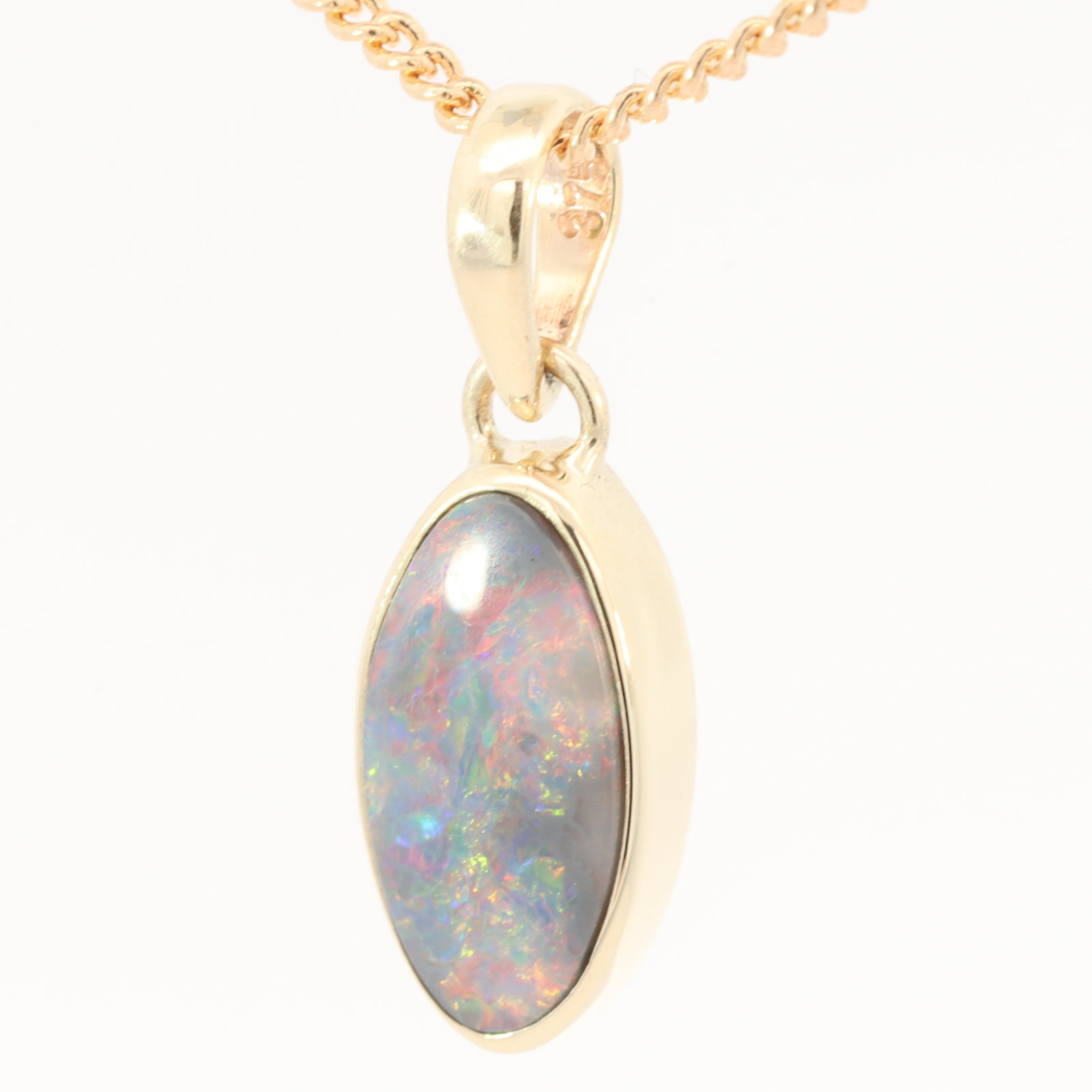 Yellow Gold Blue Green Yellow Orange Red Black Opal Pendant