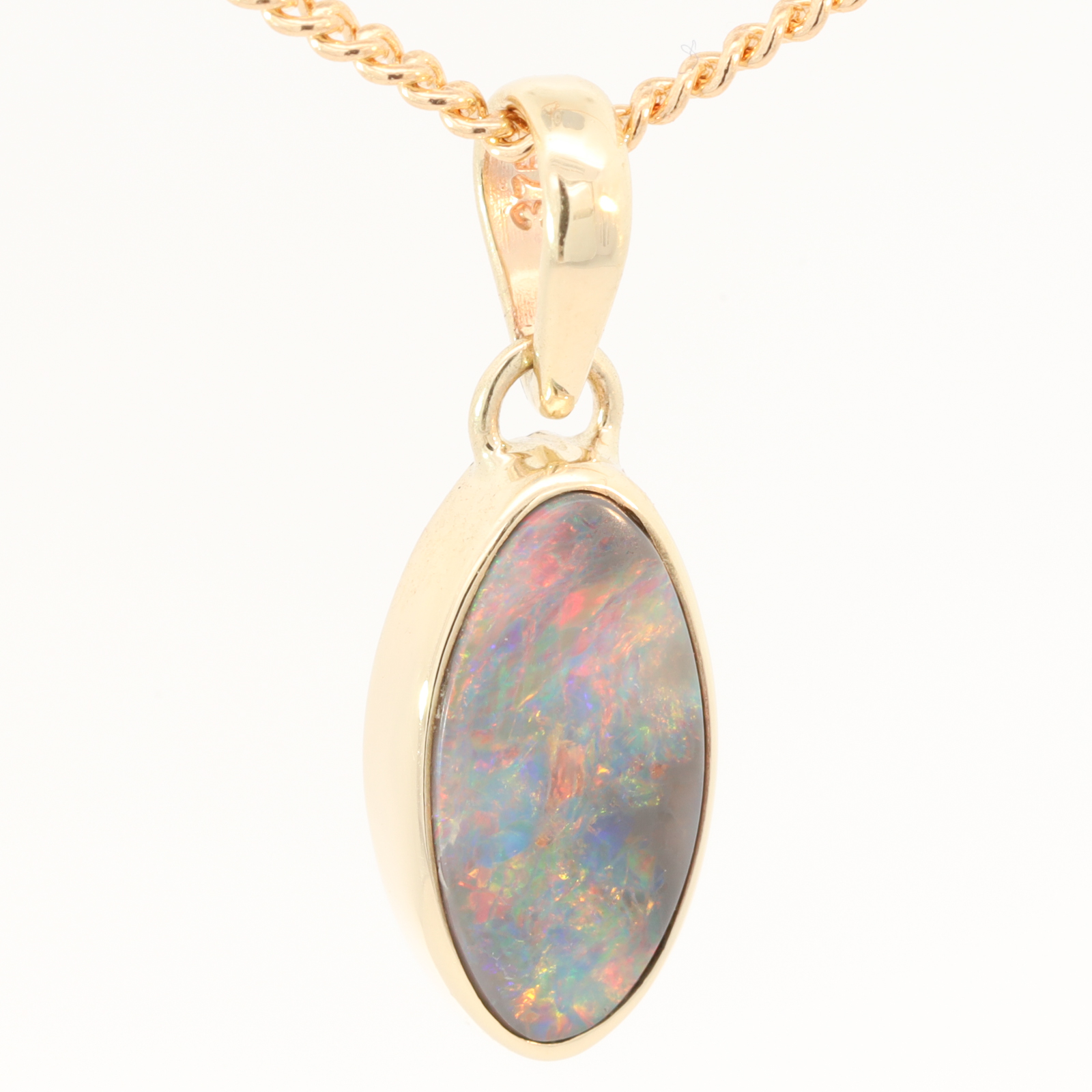 Yellow Gold Blue Green Yellow Orange Red Black Opal Pendant