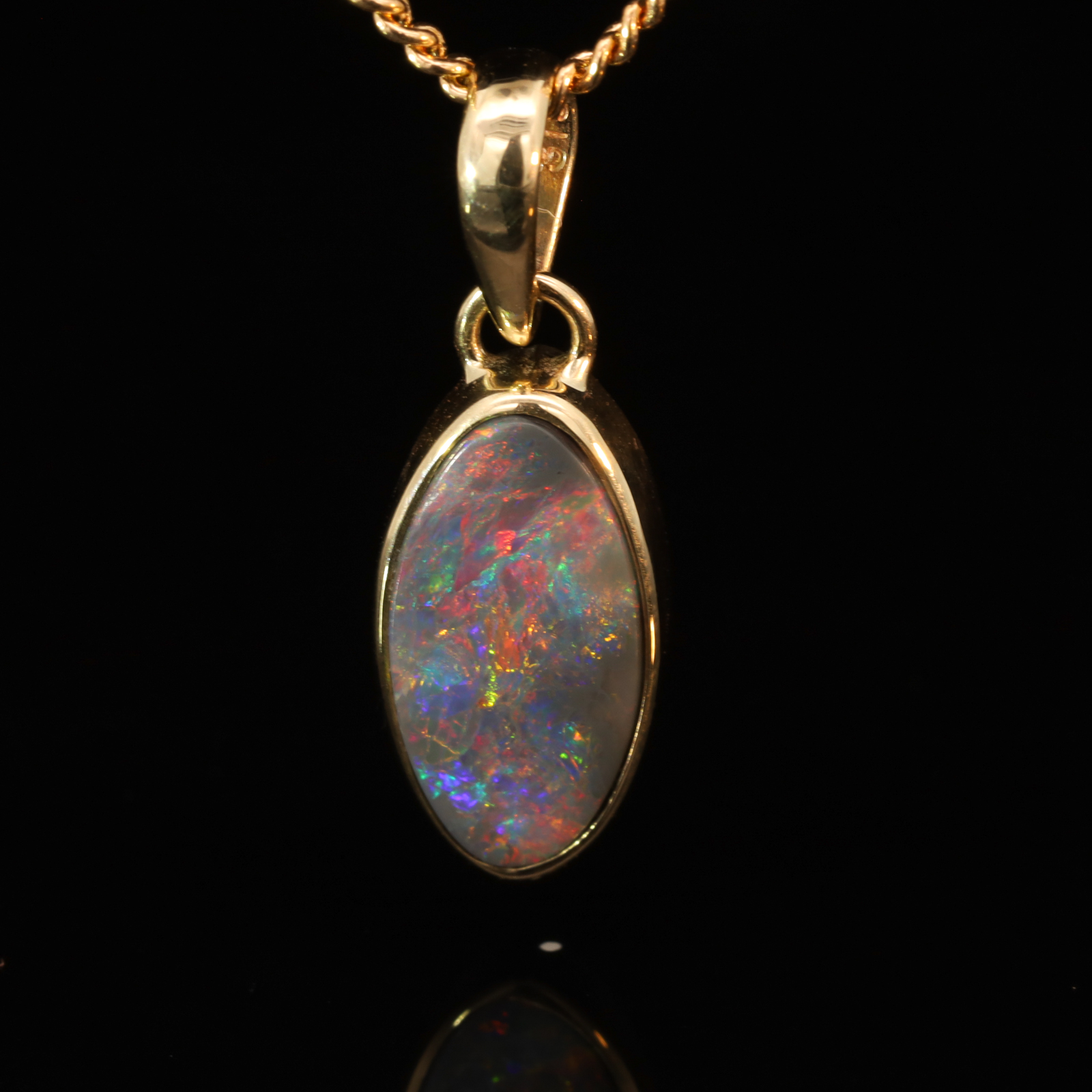 Yellow Gold Blue Green Yellow Orange Red Black Opal Pendant