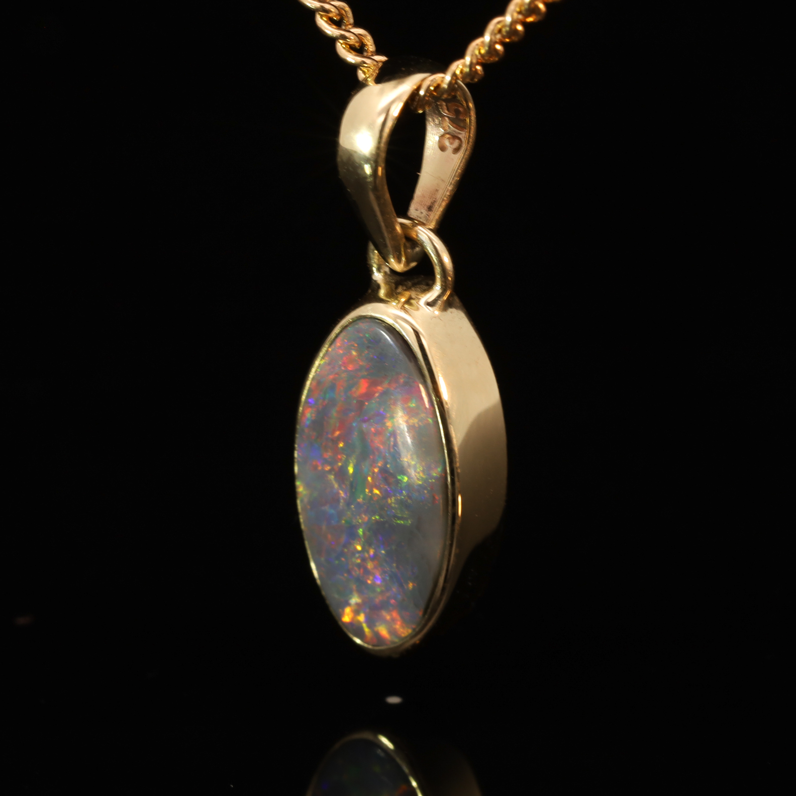Yellow Gold Blue Green Yellow Orange Red Black Opal Pendant