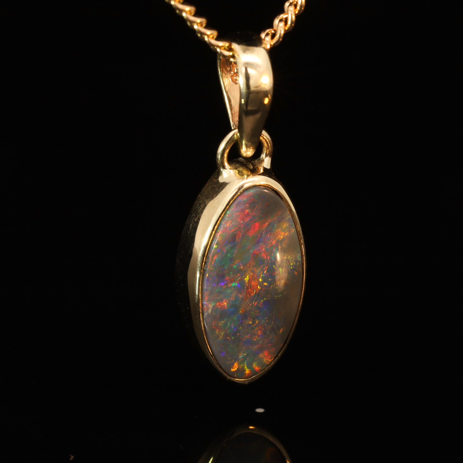 Yellow Gold Blue Green Yellow Orange Red Black Opal Pendant