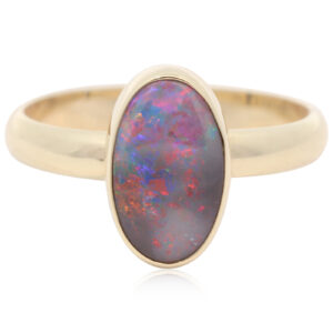 Yellow Gold Blue Green Yellow Orange Red Black Opal Ring