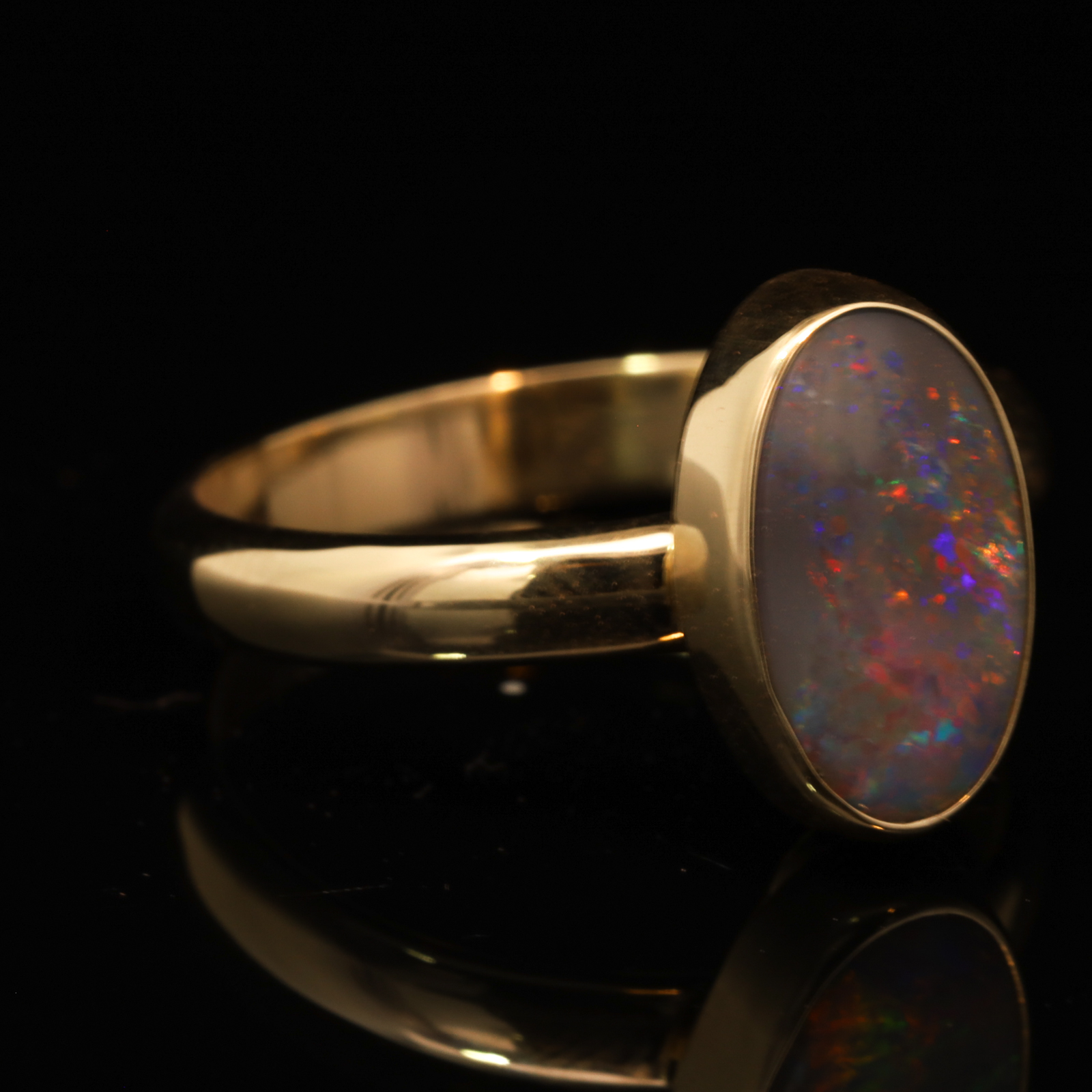 Yellow Gold Blue Green Yellow Orange Red Black Opal Ring