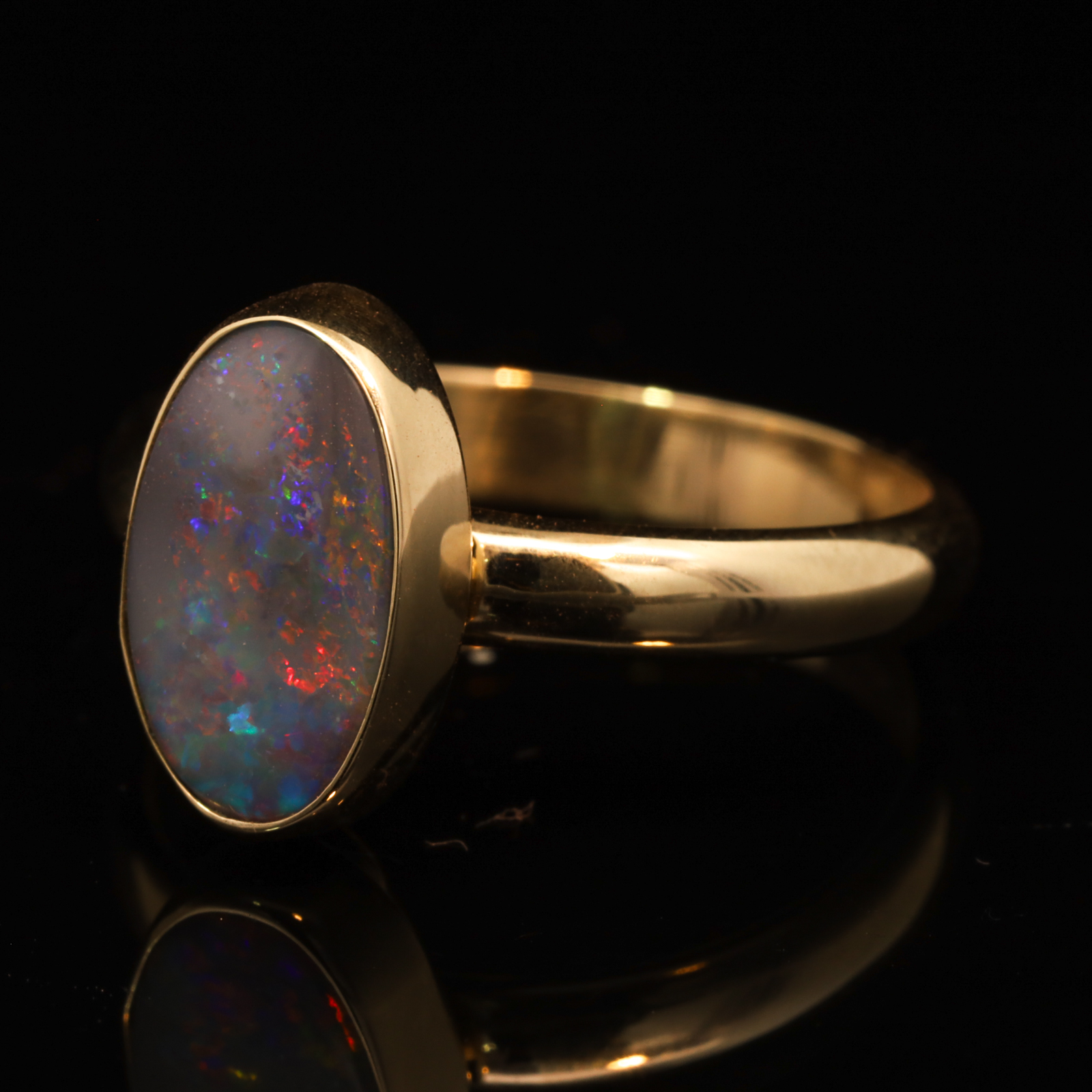 Yellow Gold Blue Green Yellow Orange Red Black Opal Ring
