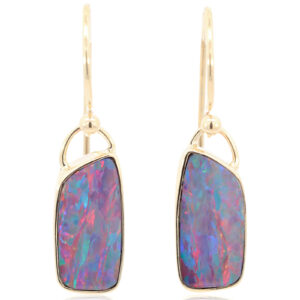Yellow Gold Blue Green Yellow Orange Red Pink Doublet Opal Earrings