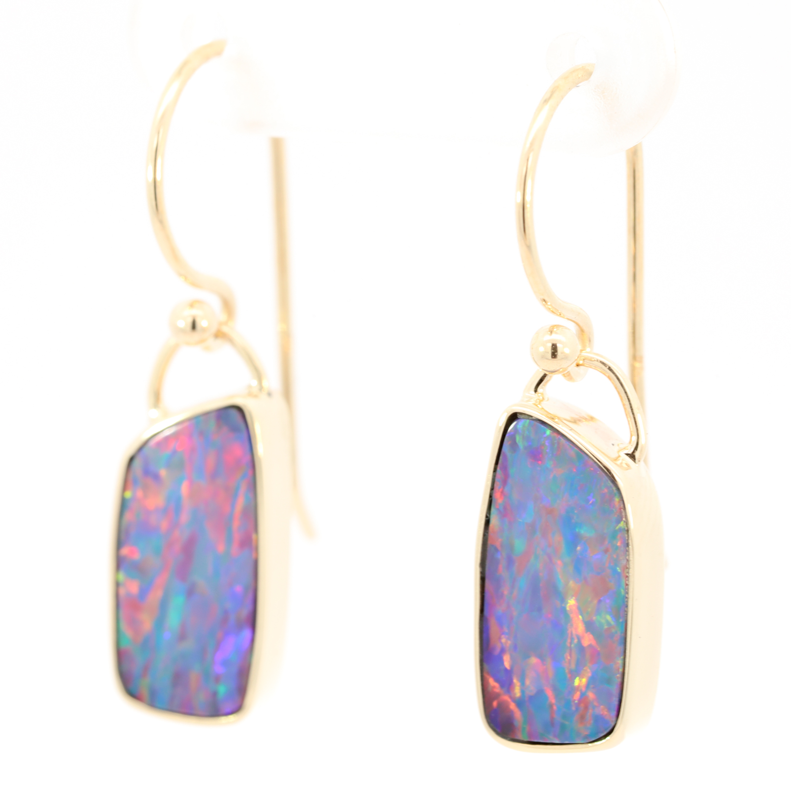 Yellow Gold Blue Green Yellow Orange Red Pink Doublet Opal Earrings