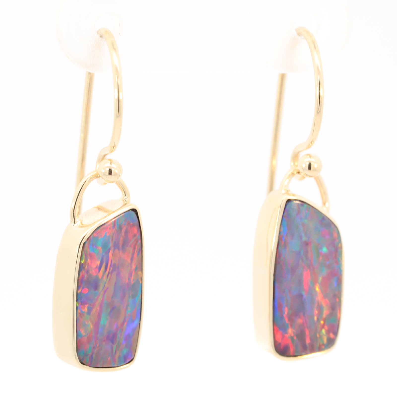 Yellow Gold Blue Green Yellow Orange Red Pink Doublet Opal Earrings