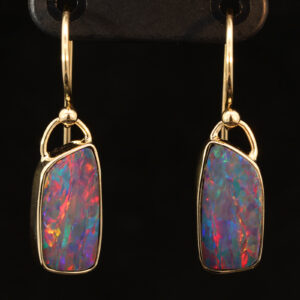 Yellow Gold Blue Green Yellow Orange Red Pink Doublet Opal Earrings
