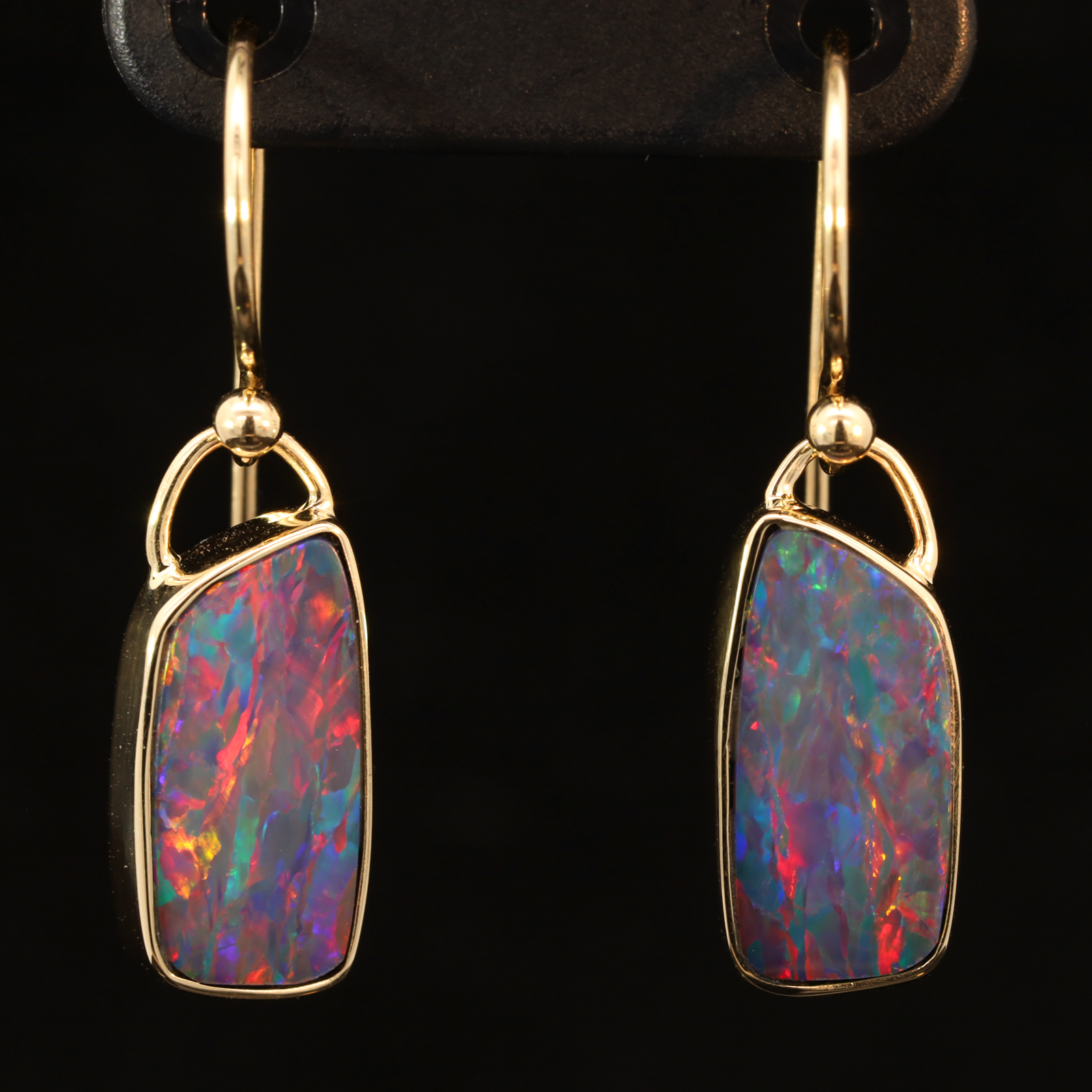Yellow Gold Blue Green Yellow Orange Red Pink Doublet Opal Earrings