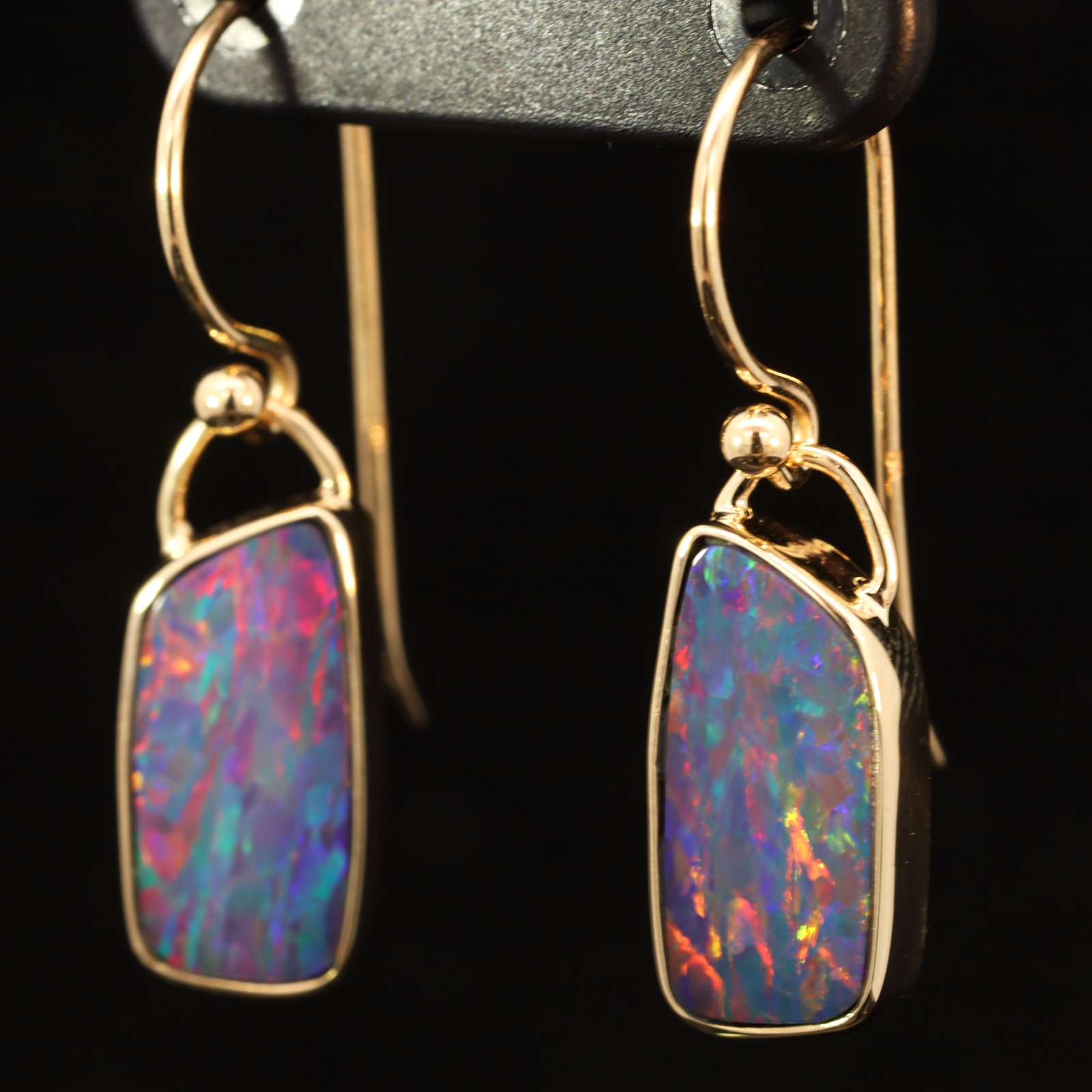 Yellow Gold Blue Green Yellow Orange Red Pink Doublet Opal Earrings