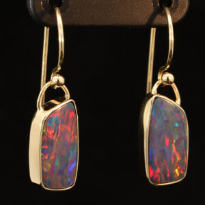 Yellow Gold Blue Green Yellow Orange Red Pink Doublet Opal Earrings