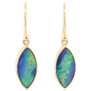 Yellow Gold Blue Green Yellow Orange Doublet Opal Earrings