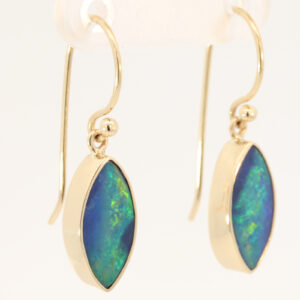 Yellow Gold Blue Green Yellow Orange Doublet Opal Earrings