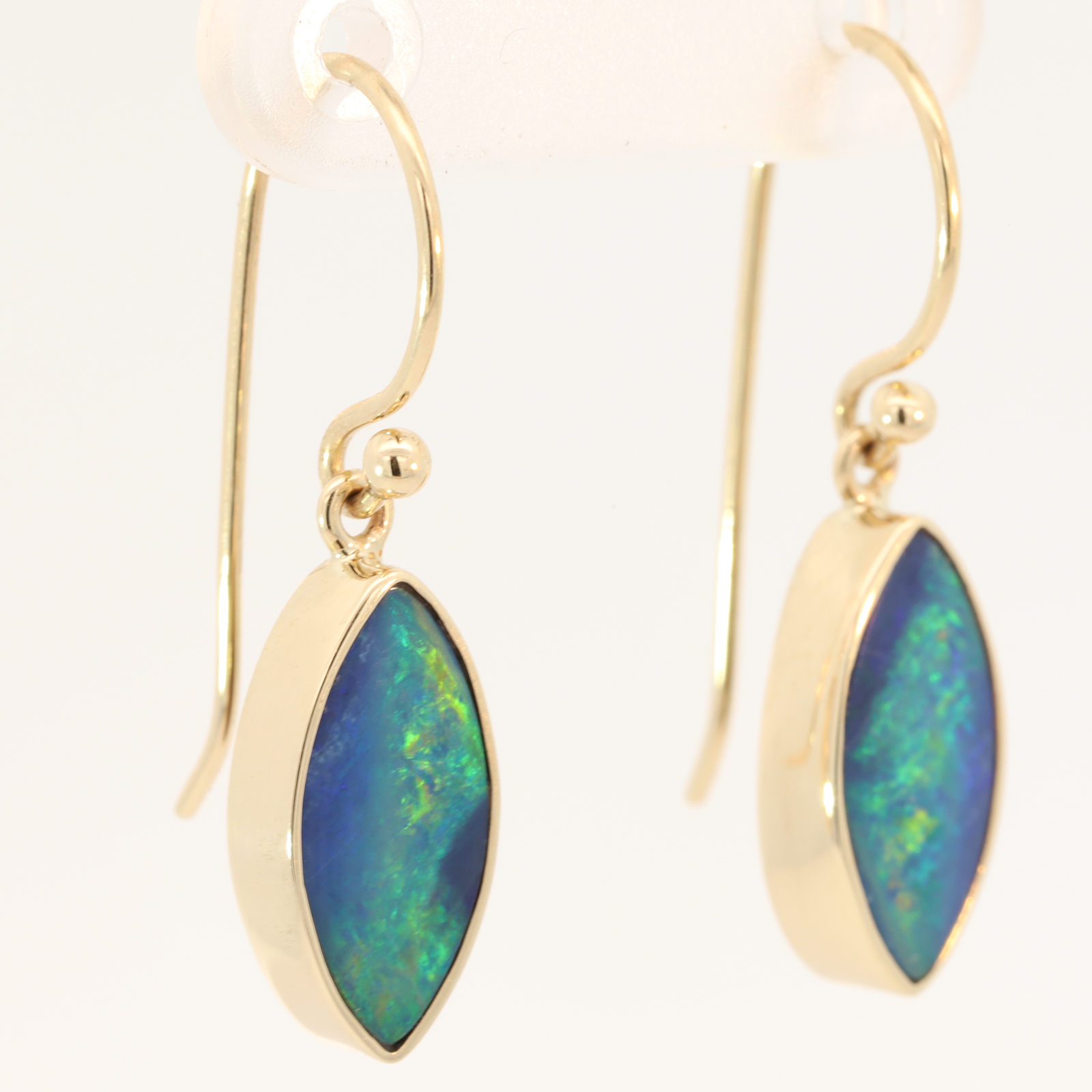 Yellow Gold Blue Green Yellow Orange Doublet Opal Earrings