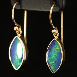 Yellow Gold Blue Green Yellow Orange Doublet Opal Earrings