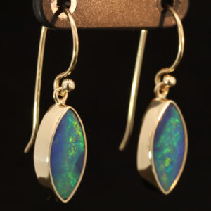 Yellow Gold Blue Green Yellow Orange Doublet Opal Earrings