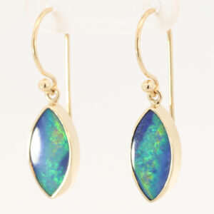 Yellow Gold Blue Green Yellow Orange Doublet Opal Earrings