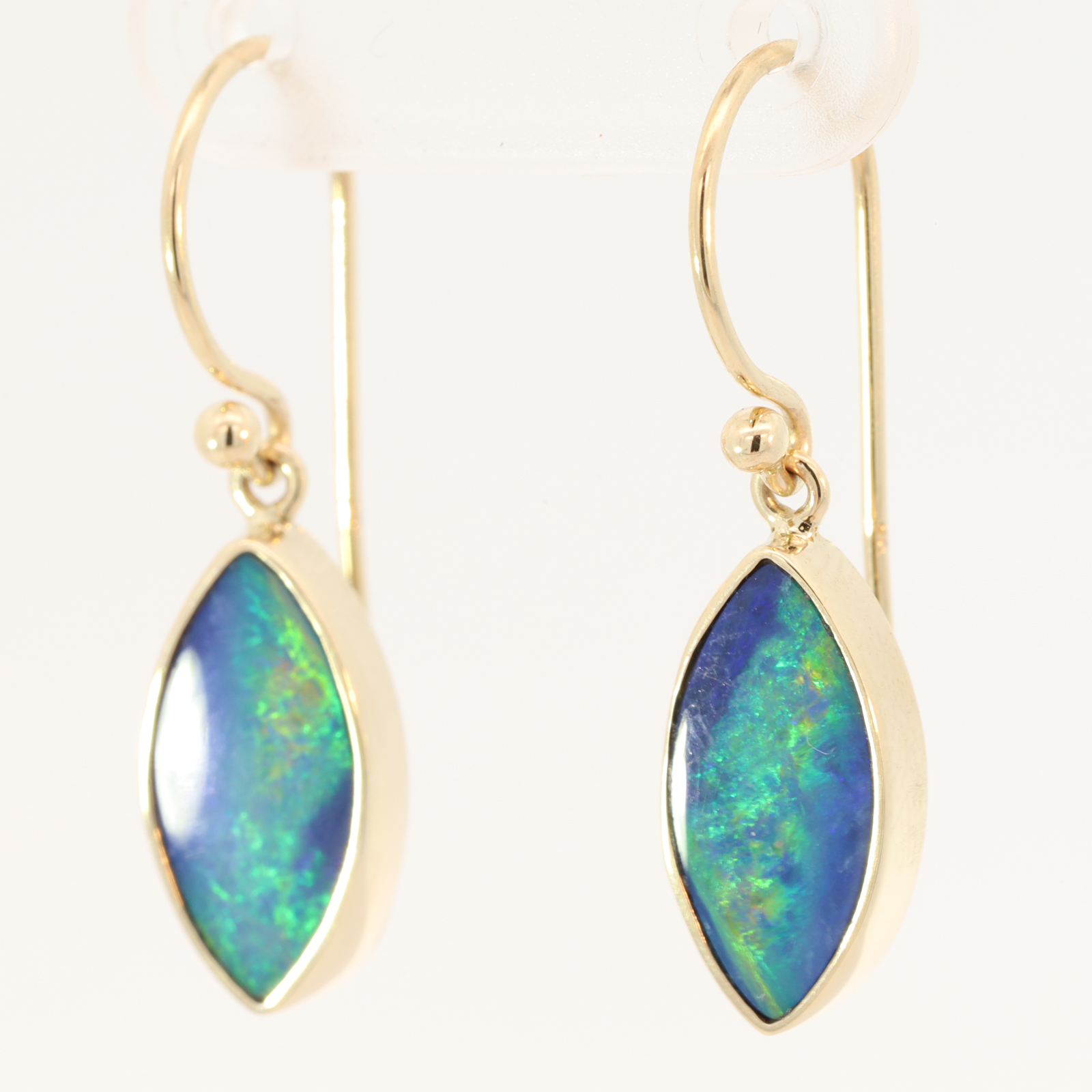 Yellow Gold Blue Green Yellow Orange Doublet Opal Earrings