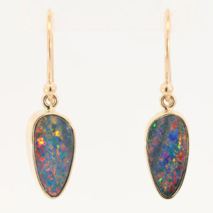Yellow Gold Blue Green Yellow Orange Red Doublet Opal Earrings