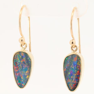 Yellow Gold Blue Green Yellow Orange Red Doublet Opal Earrings