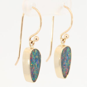 Yellow Gold Blue Green Yellow Orange Red Doublet Opal Earrings