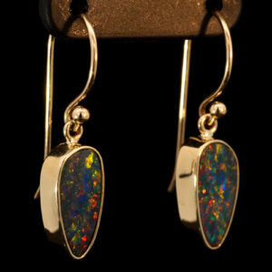 Yellow Gold Blue Green Yellow Orange Red Doublet Opal Earrings