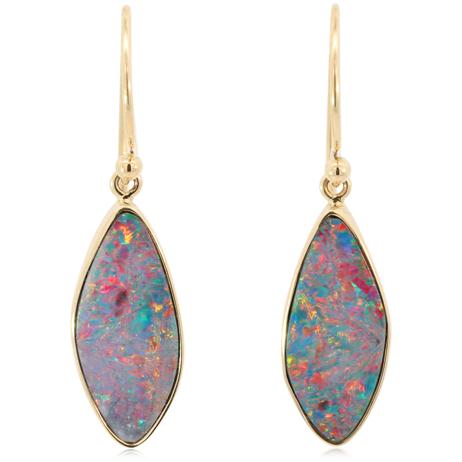 Yellow Gold Blue Green Yellow Orange Red Doublet Opal Earrings