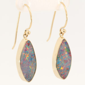 Yellow Gold Blue Green Yellow Orange Red Doublet Opal Earrings