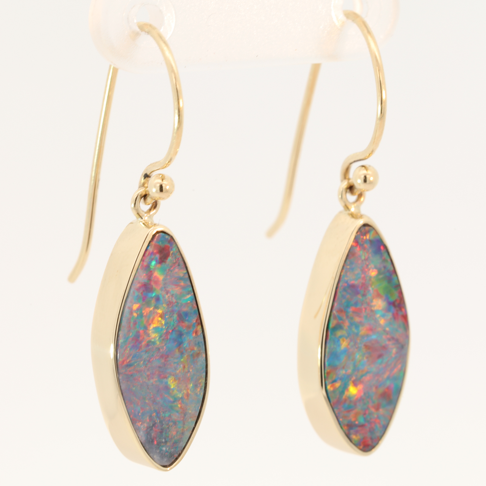 Yellow Gold Blue Green Yellow Orange Red Doublet Opal Earrings