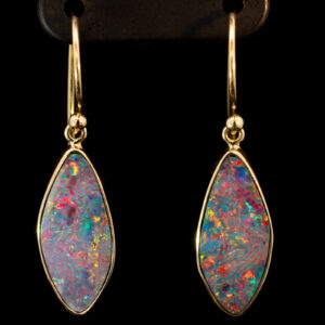Yellow Gold Blue Green Yellow Orange Red Doublet Opal Earrings