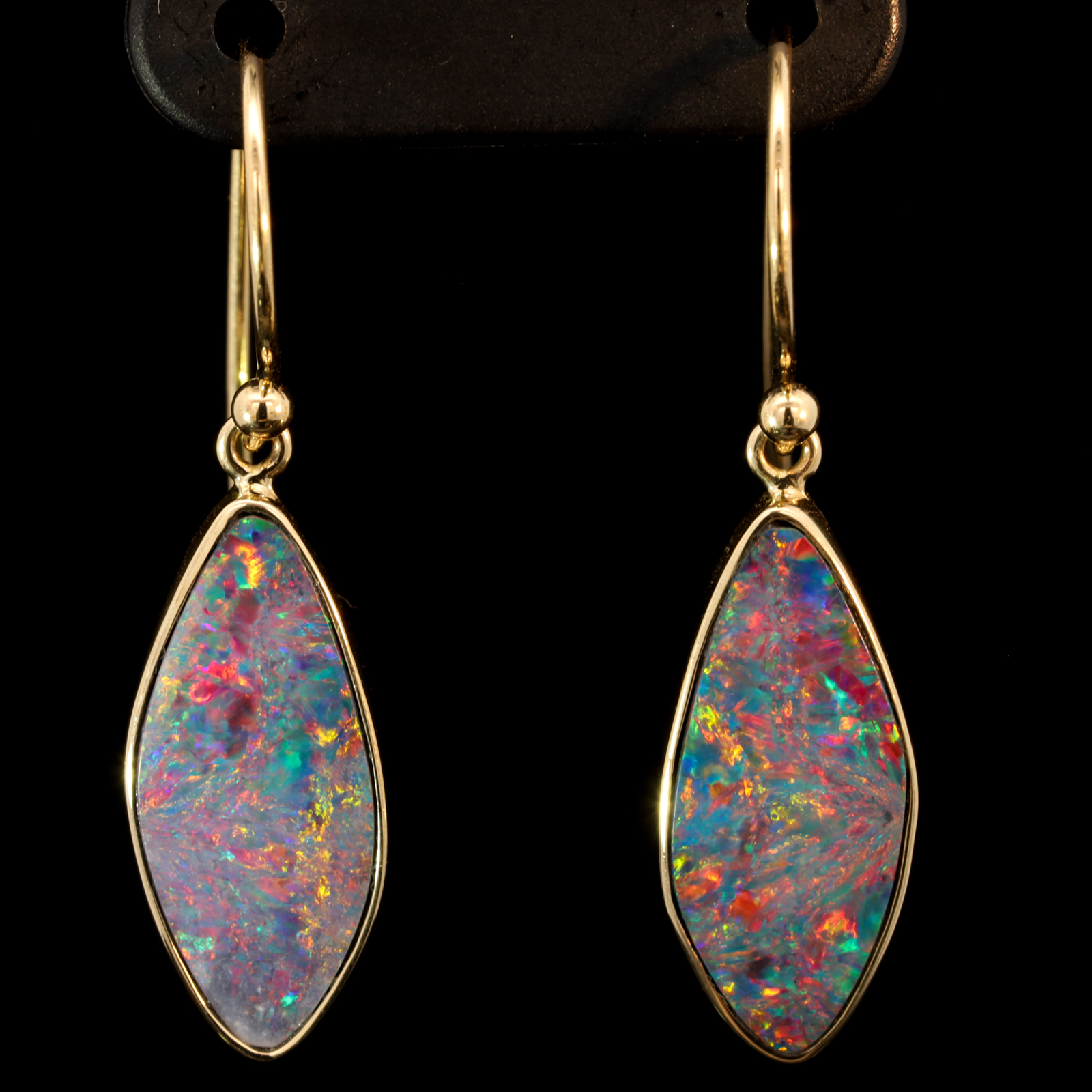Yellow Gold Blue Green Yellow Orange Red Doublet Opal Earrings