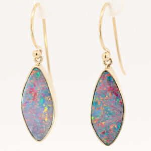 Yellow Gold Blue Green Yellow Orange Red Doublet Opal Earrings