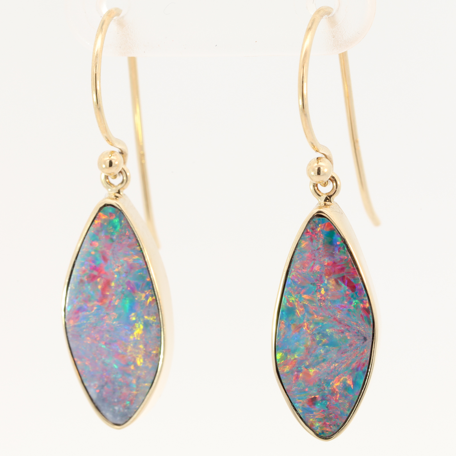 Yellow Gold Blue Green Yellow Orange Red Doublet Opal Earrings