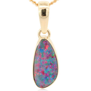 Yellow Gold Blue Green Yellow Orange Red Doublet Opal Pendant