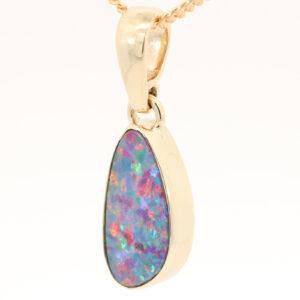 Yellow Gold Blue Green Yellow Orange Red Doublet Opal Pendant