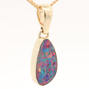 Yellow Gold Blue Green Yellow Orange Red Doublet Opal Pendant