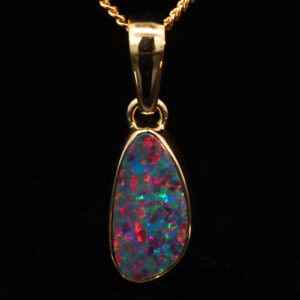 Yellow Gold Blue Green Yellow Orange Red Doublet Opal Pendant