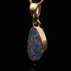 Yellow Gold Blue Green Yellow Orange Red Doublet Opal Pendant