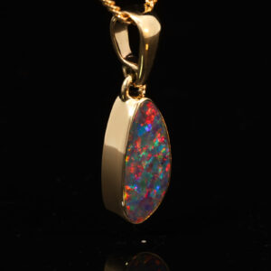 Yellow Gold Blue Green Yellow Orange Red Doublet Opal Pendant