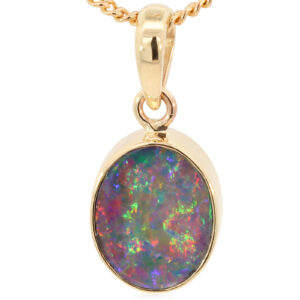 Yellow Gold Blue Green Yellow Orange Red Doublet Opal Pendant