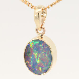 Yellow Gold Blue Green Yellow Orange Red Doublet Opal Pendant