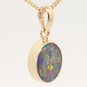 Yellow Gold Blue Green Yellow Orange Red Doublet Opal Pendant