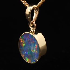 Yellow Gold Blue Green Yellow Orange Red Doublet Opal Pendant