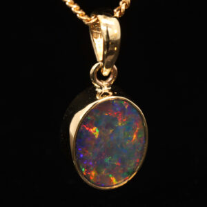 Yellow Gold Blue Green Yellow Orange Red Doublet Opal Pendant