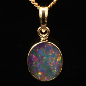 Yellow Gold Blue Green Yellow Orange Red Doublet Opal Pendant