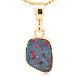Yellow Gold Blue Green Yellow Orange Red Doublet Opal Pendant