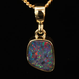 Yellow Gold Blue Green Yellow Orange Red Doublet Opal Pendant