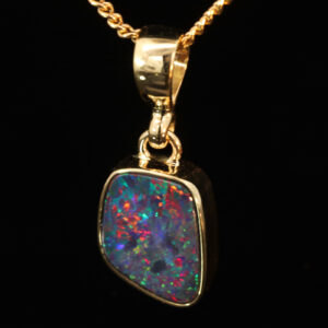 Yellow Gold Blue Green Yellow Orange Red Doublet Opal Pendant